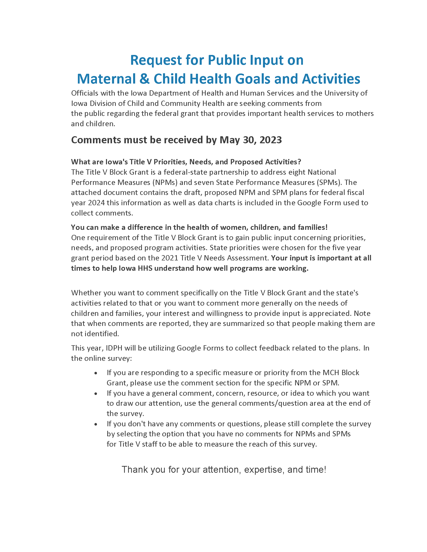 Public Comment Needed Regarding Health Services for Mothers and